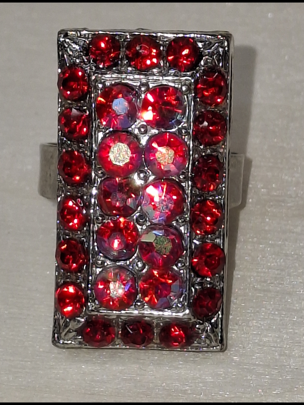 Cocktail Ring - Rectangular Red Crystal Cocktail Ring - Picture 4 of 5